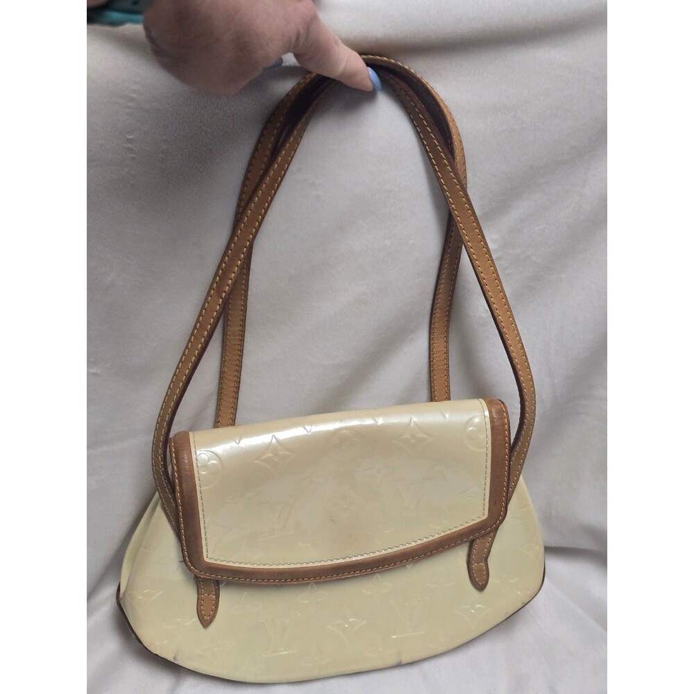 Louis Vuitton Cream Monogram Vernis Leather Shoulder Bag Vachetta Flap
